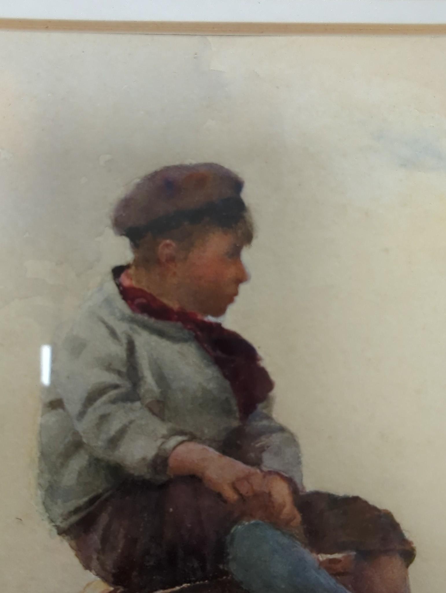 Hector Caffieri, RI, RBA (1847-1932), watercolour, Boy seated upon an anchor, signed, 27 x 17cm